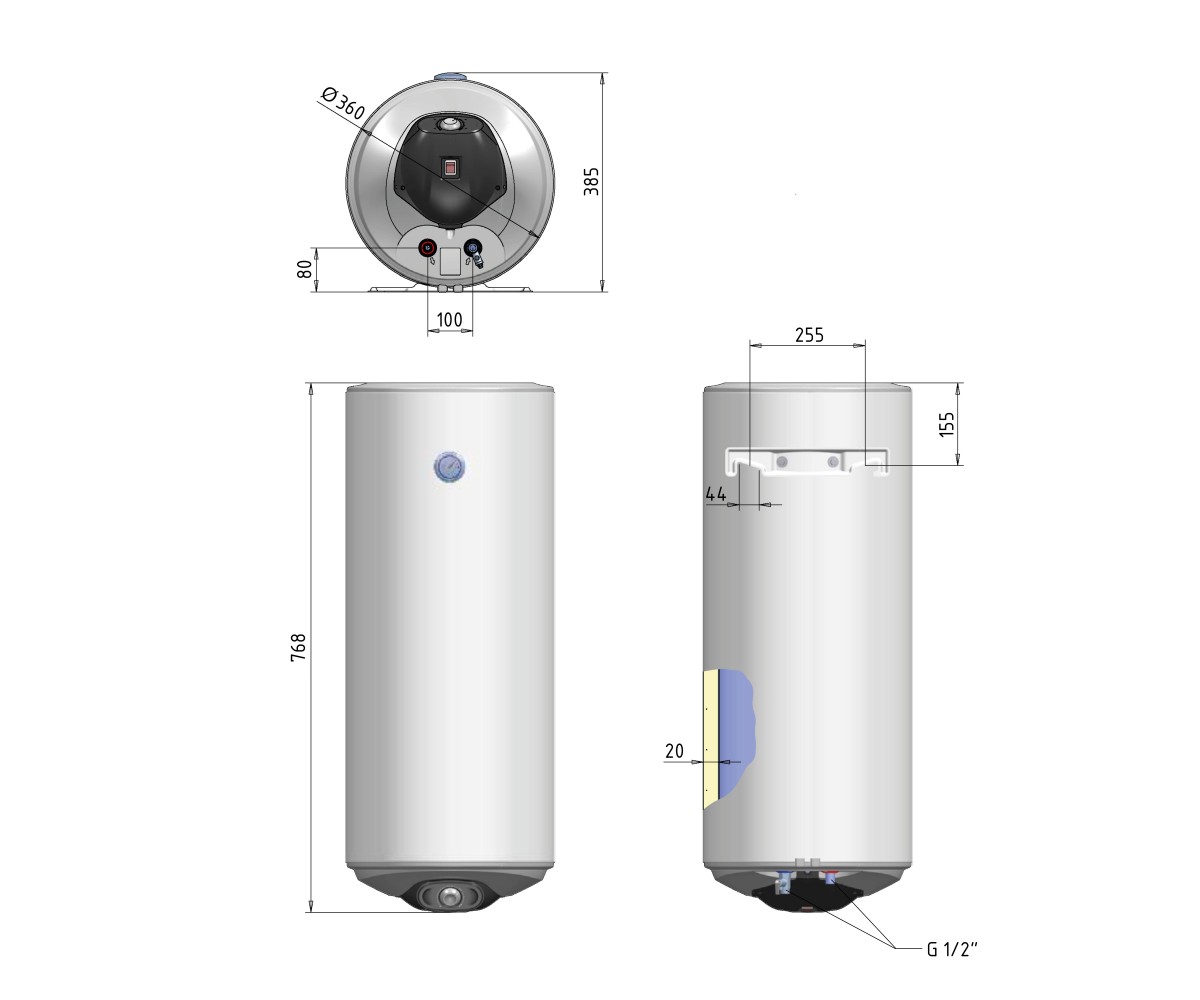 Электрический водонагреватель Thermo Alliance Spectra slim 50 л вертикальный, сухие тен 1,6 квт, d 360 мм  SV0503616DS:Фото 5