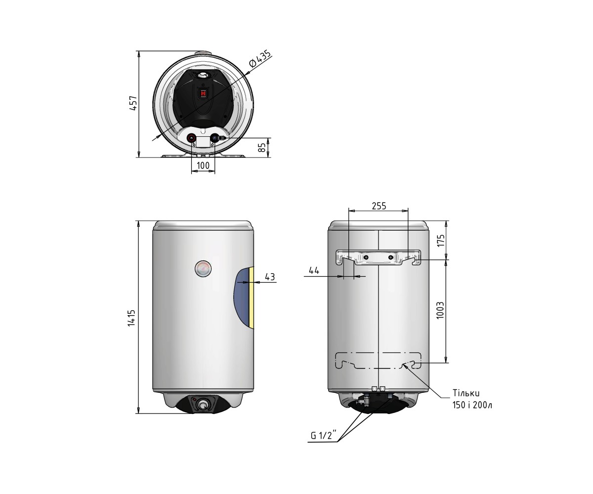 Электрический водонагреватель Thermo Alliance Spectra 150 л вертикальный, сухой керамический тэн 2,0 квт, d 435 мм  SV1504420C:Ф