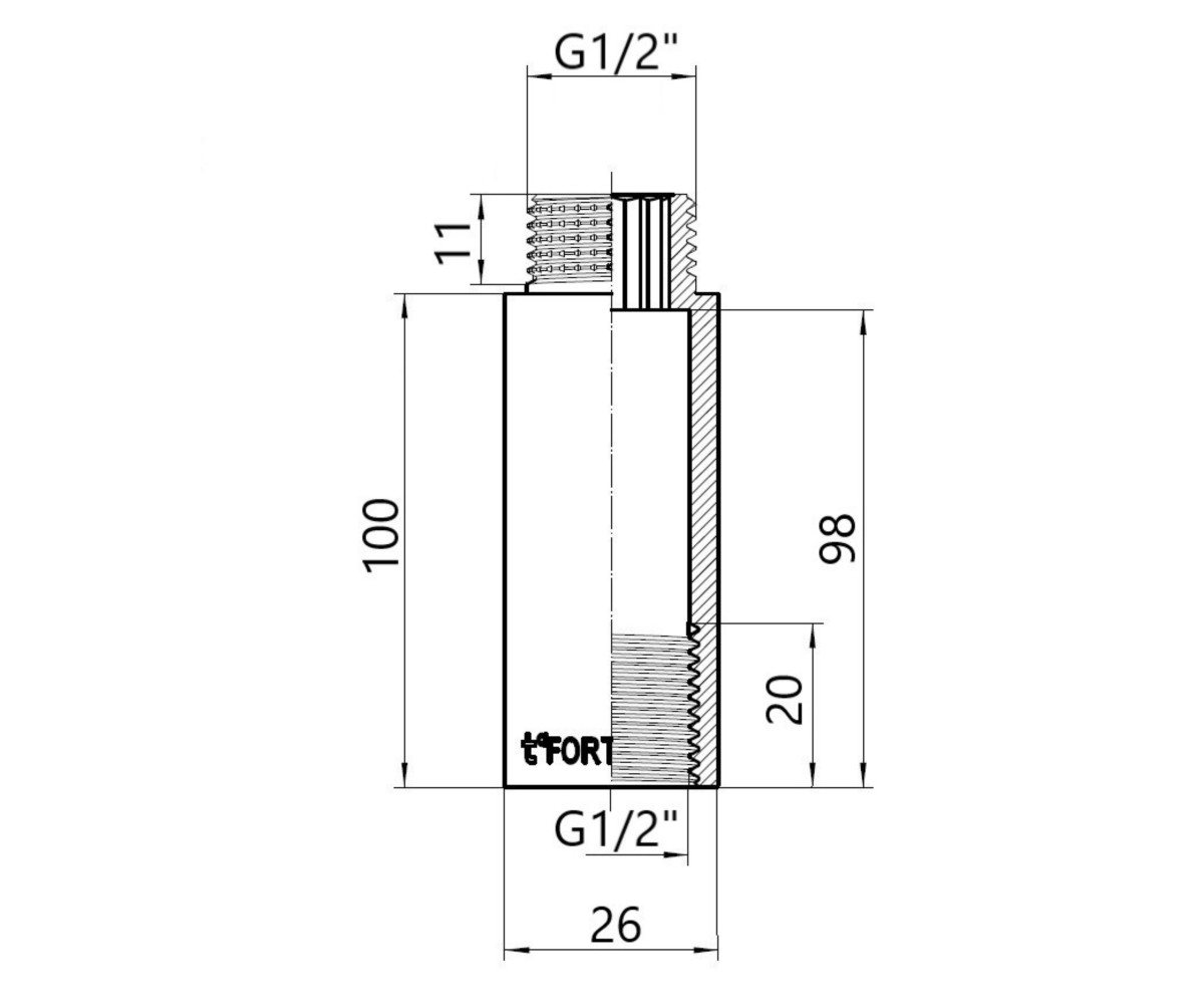 Thermo Alliance Forte удлинитель хром. 1/2 вн 100 мм TAF13015100  TAF13015100:Чертеж 