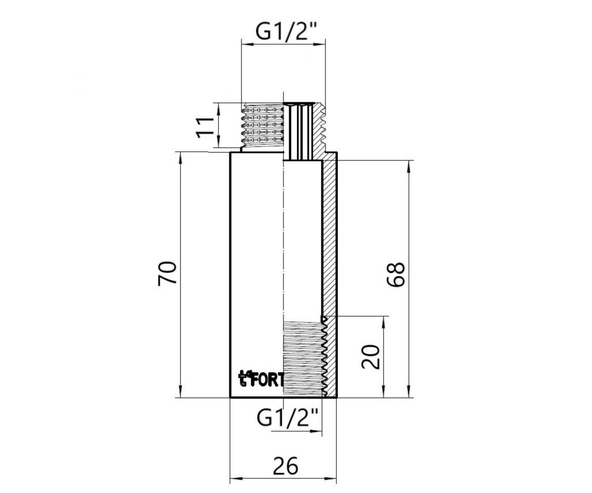 Thermo Alliance Forte удлинитель хром. 1/2 вн 70 мм TAF1301570  TAF1301570:Чертеж 