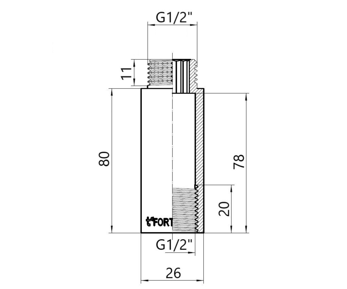 Thermo Alliance Forte удлинитель хром. 1/2 вн 80 мм TAF1301580  TAF1301580:Чертеж 
