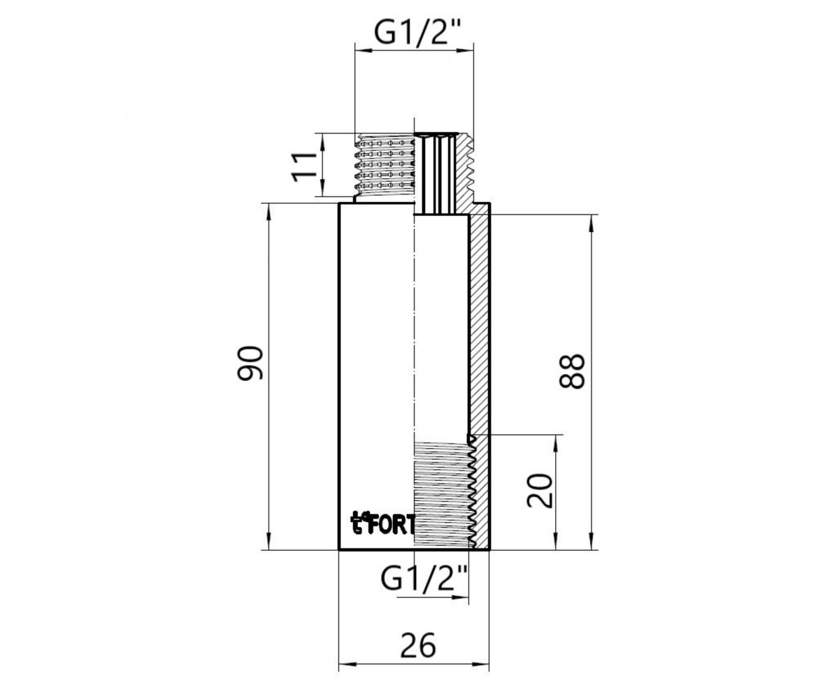 Thermo Alliance Forte удлинитель хром. 1/2 вн 90 мм TAF1301590  TAF1301590:Чертеж 