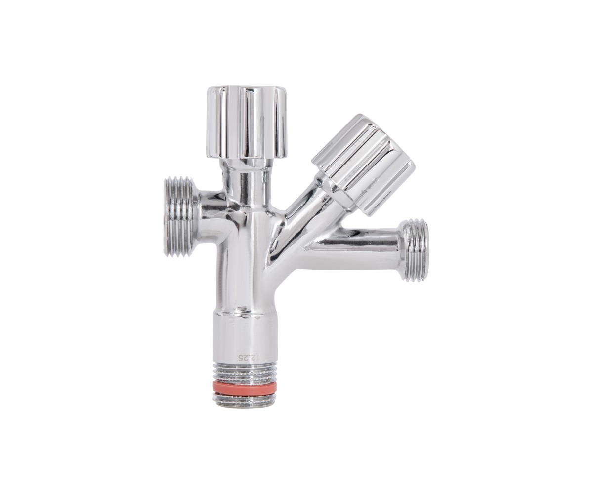 Кран угловой Thermo Alliance Forte двойной вентельный 1/2"н х 1/2"н х 3/4"н, хром TAF187W151520  TAF187W151520:Фото 5