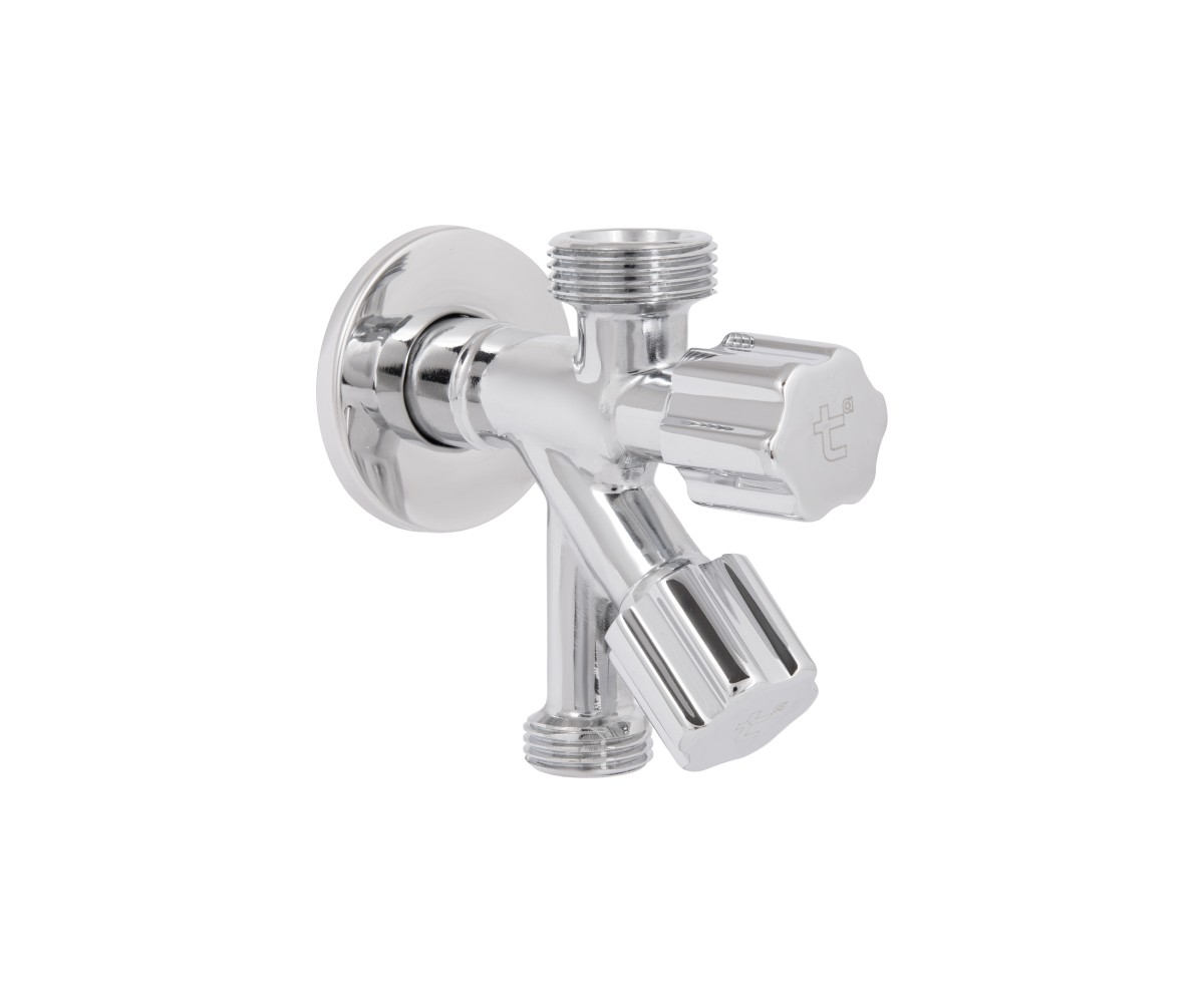 Кран угловой Thermo Alliance Forte двойной вентельный 1/2"н х 1/2"н х 3/4"н, хром TAF187W151520  TAF187W151520:Фото 6