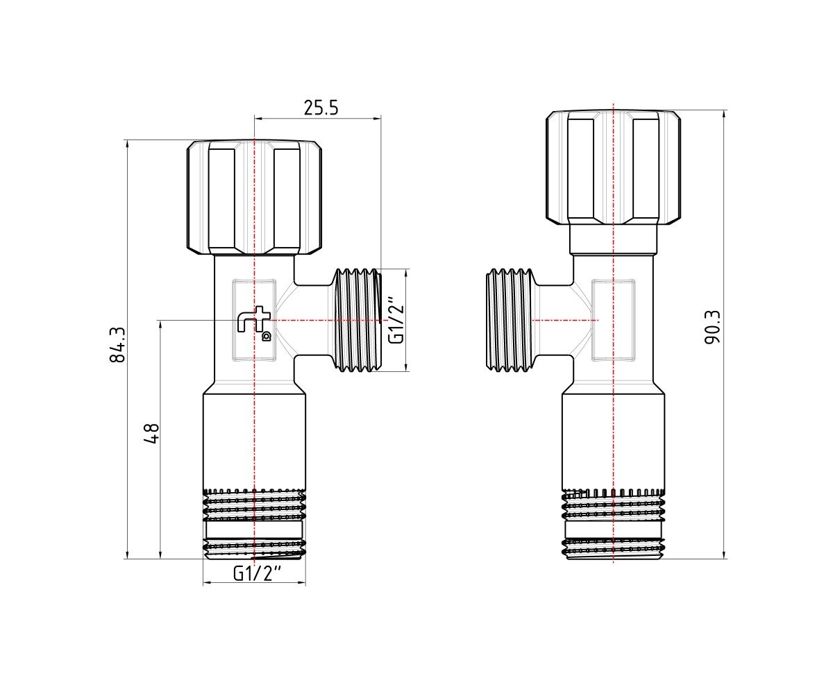 Кран угловой Thermo Alliance Forte вентельный 1/2"нн, хром TAF341W1515  TAF341W1515:Фото 2