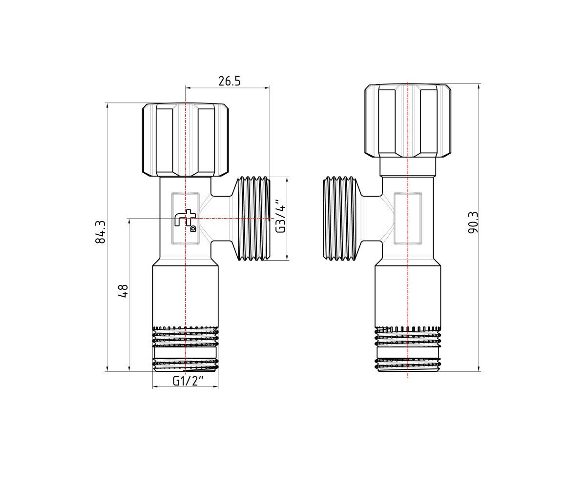 Кран угловой Thermo Alliance Forte вентельный 1/2"н×3/4"н, хром TAF341W1520  TAF341W1520:Фото 2