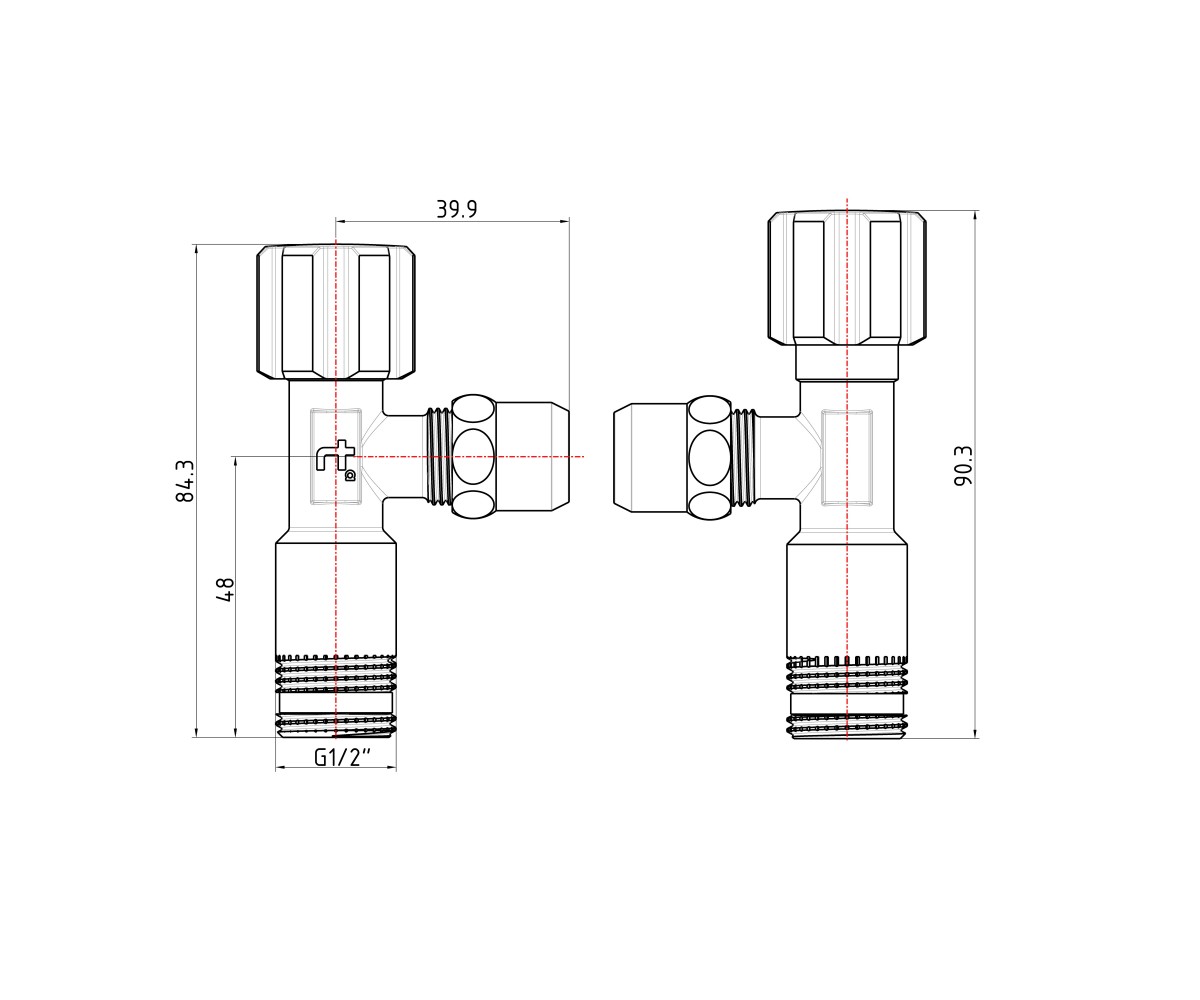Кран угловой Thermo Alliance Forte вентельный 1/2"нх3/8"н с переходником M10, хром TAF341W159  TAF341W159:Фото 2