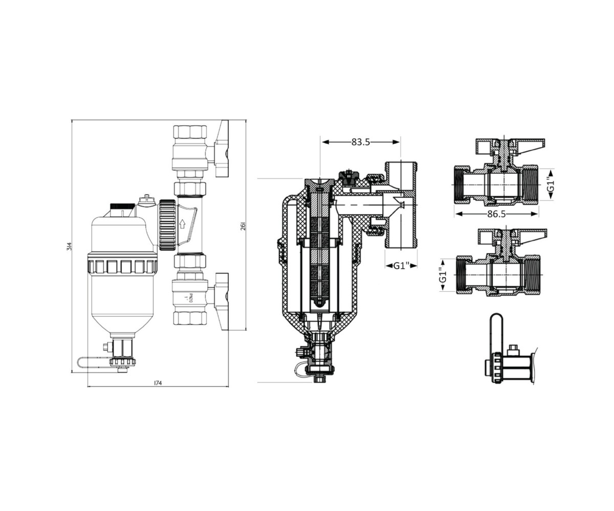 Фильтр-дешламатор Thermo Alliance Forte 1, поворотный (магнитный шламоуловитель) TAF400G25  TAF400G25:Чертеж 