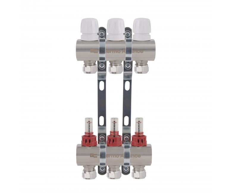 Колектор латунний з витратомірами та євроконусами Thermo Alliance Standart 1 на 3 виходи TAS235W3E THERMO ALLIANCE  TAS235W3E TAS235W3E