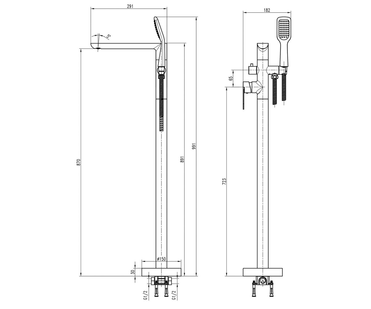 Напольный смеситель  BARTS BARTS TB-07113-H36:Чертеж 