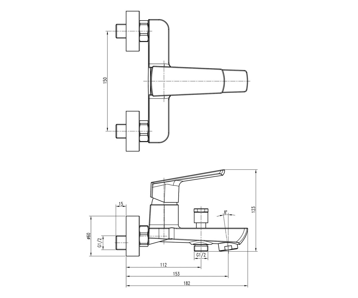 Смеситель с душевым набором  LEXI LEXI-TL- 21101-H57-W:Чертеж 