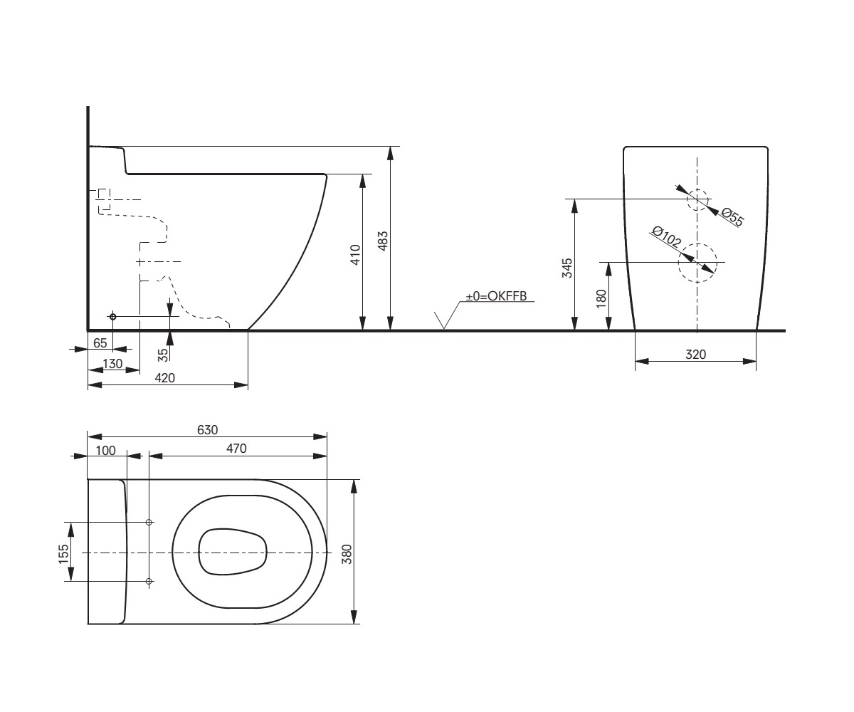 Унитаз напольный  NATURAL CURVE CW763Y:Чертеж 