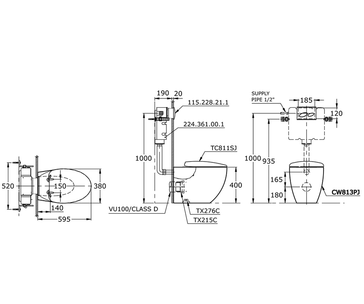 Напольный унитаз  LE MUSE CW813PJ:Чертеж 