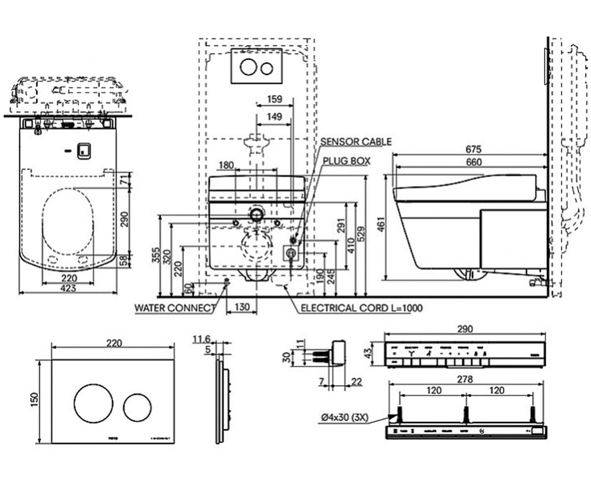 Чаша унитаза подвесная  NEOREST AC CW996P-NW1 OPT B B K:Чертеж 