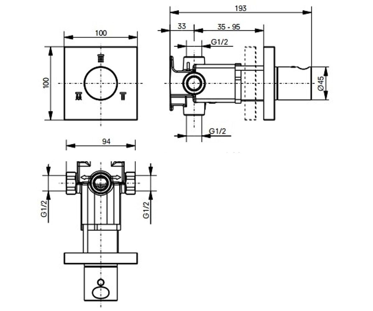 Переключатель для душа  DB351VE:Чертеж 