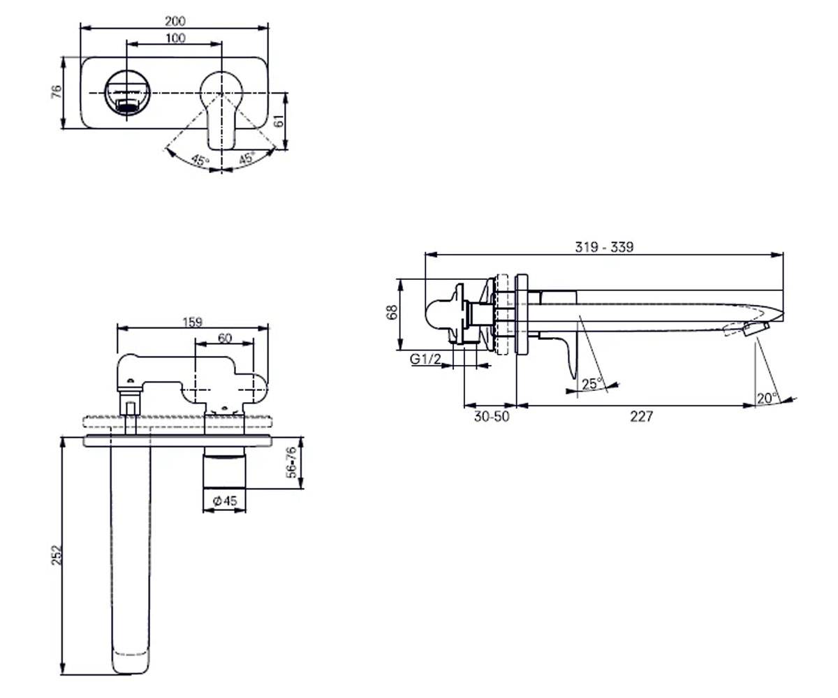 Настенный смеситель  DLB305-1VE:Чертеж 