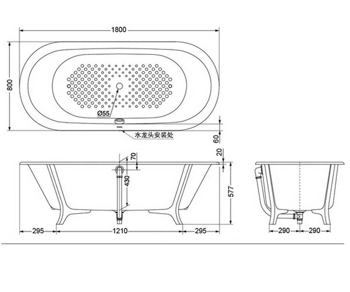 Чугунная ванна  ENAMELED CAST IRON BATHTUBS FBY1826CPW:Чертеж 
