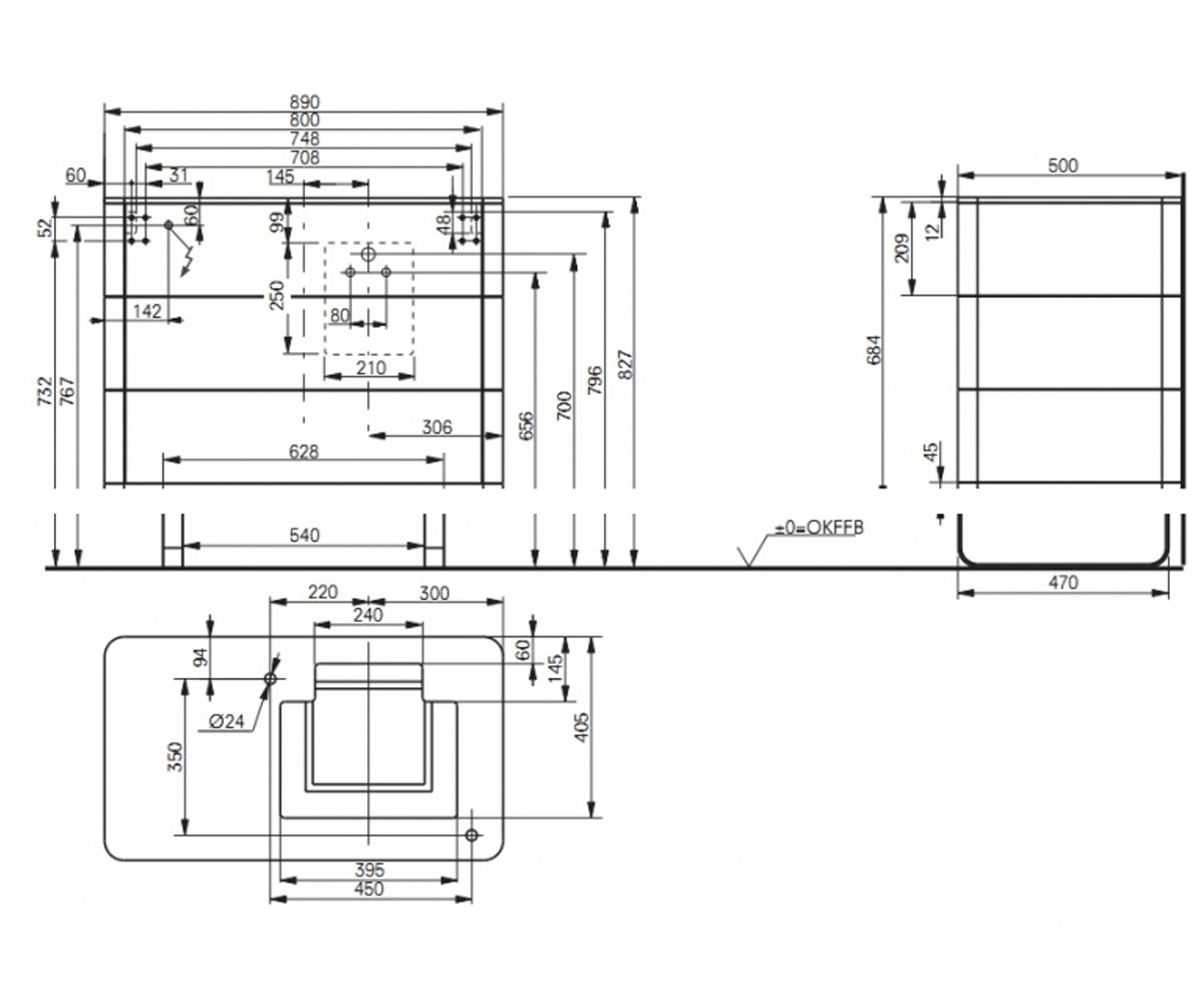 Напольный шкаф под раковину  SQUARE GEOMETRY FU10723L-VT:Чертеж 