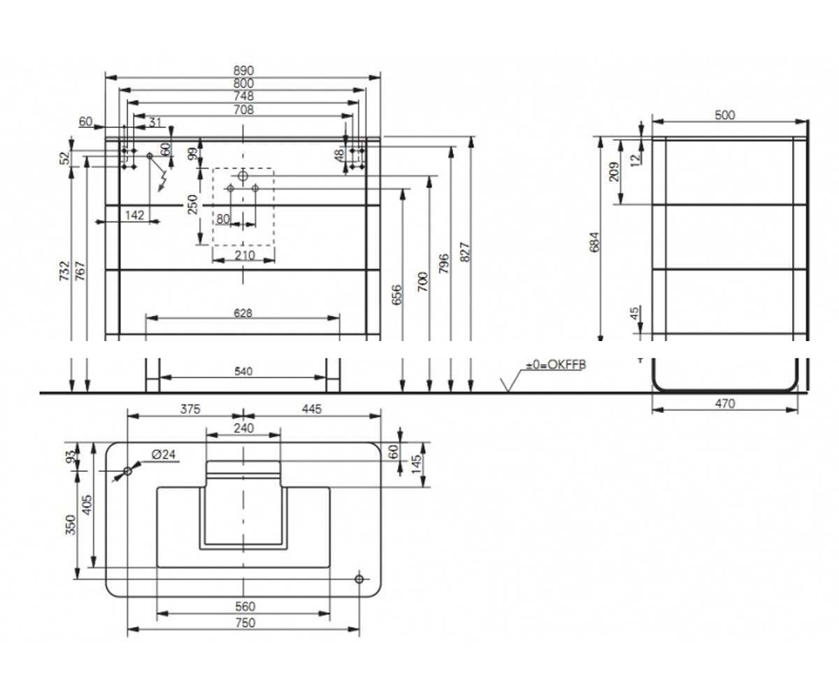 Тумба под раковину  SQUARE GEOMETRY FU10743L-VT:Чертеж 