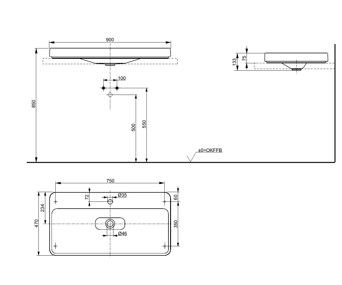 Раковина без перелива  SQUARE GEOMETRY LW172Y:Чертеж 
