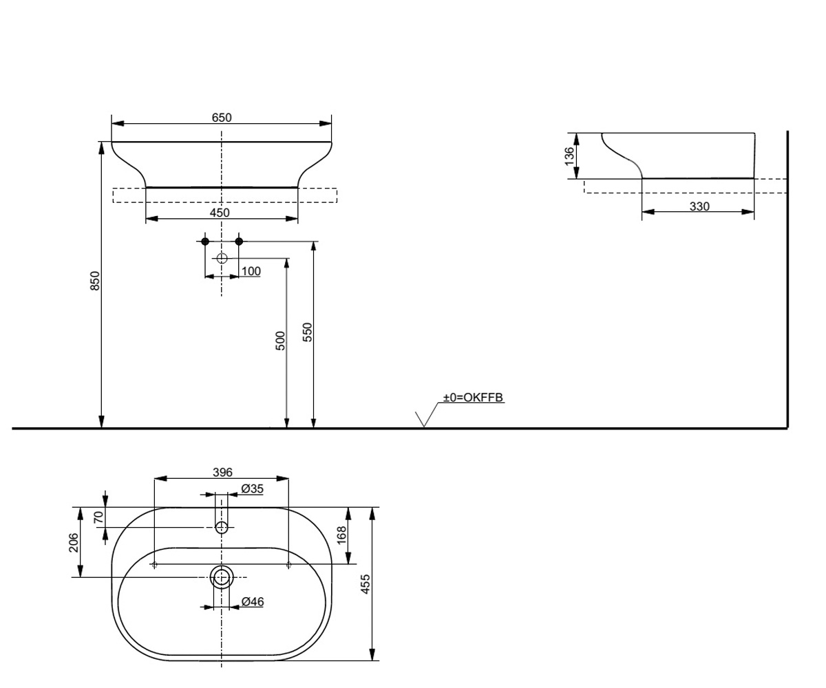 Умывальник накладной  MODULAR HOME LW180Y:Чертеж 
