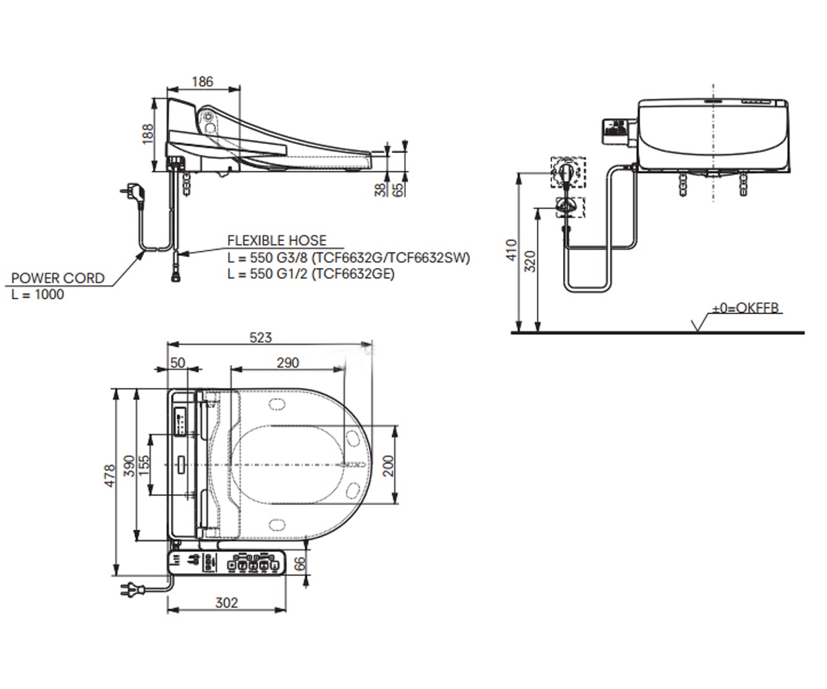 Сиденье-биде с обогревом  WASHLET TCF6601GNW1:Чертеж 