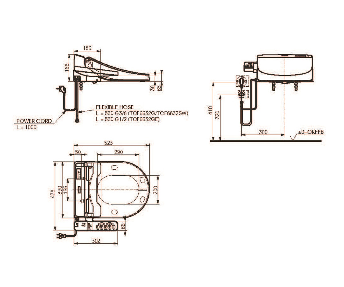 Сиденье с функцией биде  WASHLET TCF6632GNW1:Чертеж 