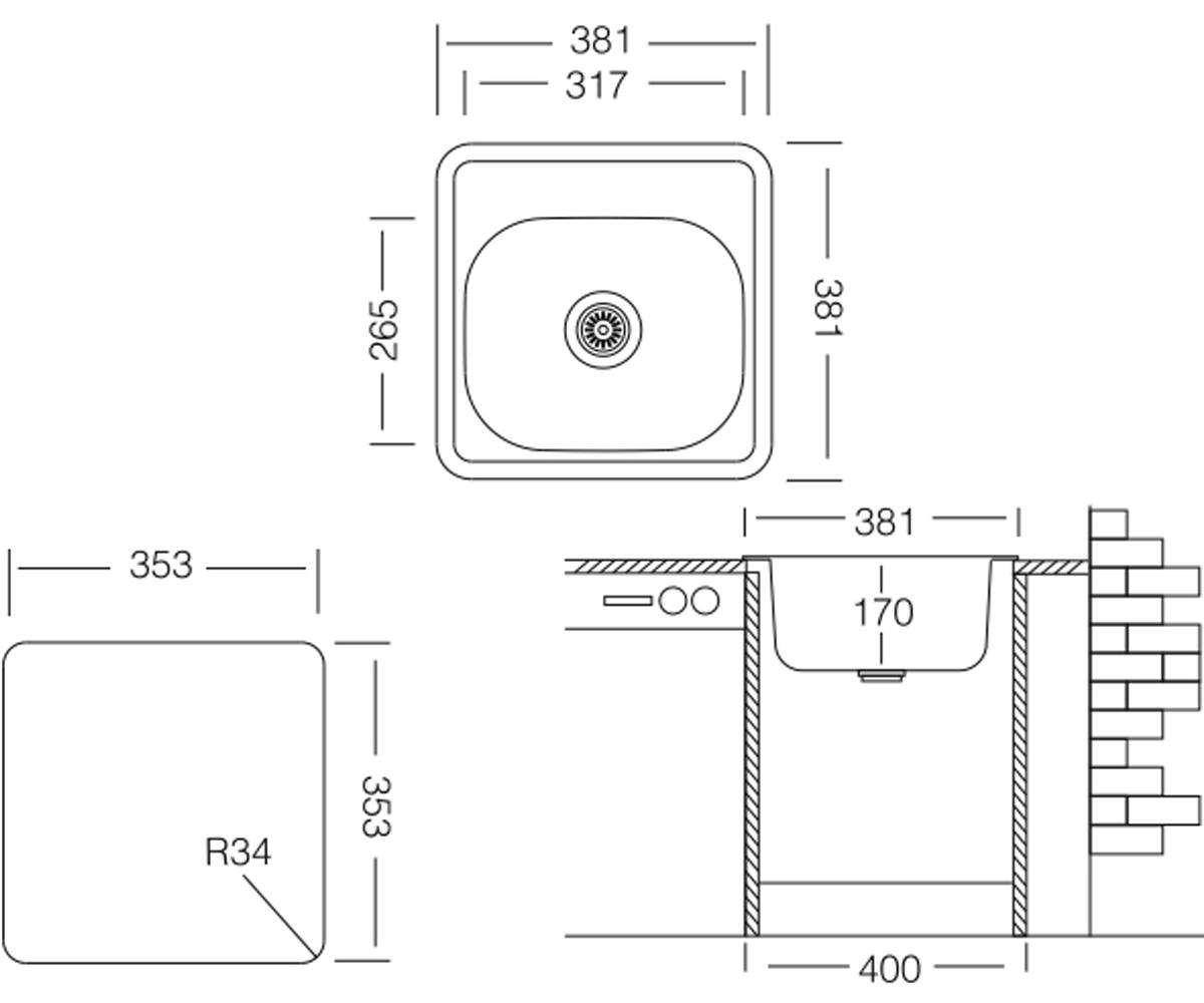 Кухонная мойка  COMFORT COL 381.381 GT 6K:Чертеж 