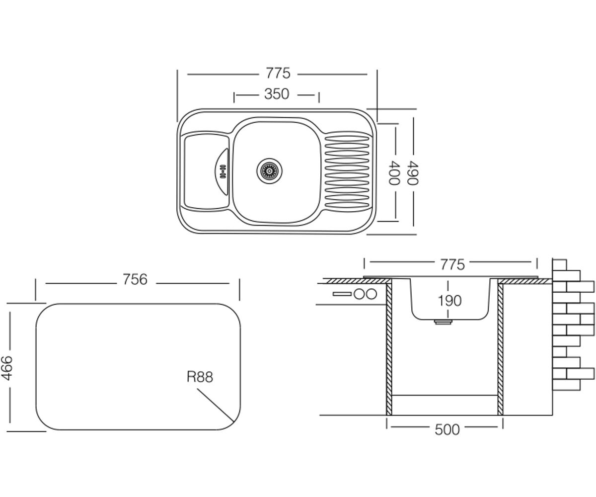 Мойка для кухни  COMPACT COL 775.490 GW 8K:Чертеж 