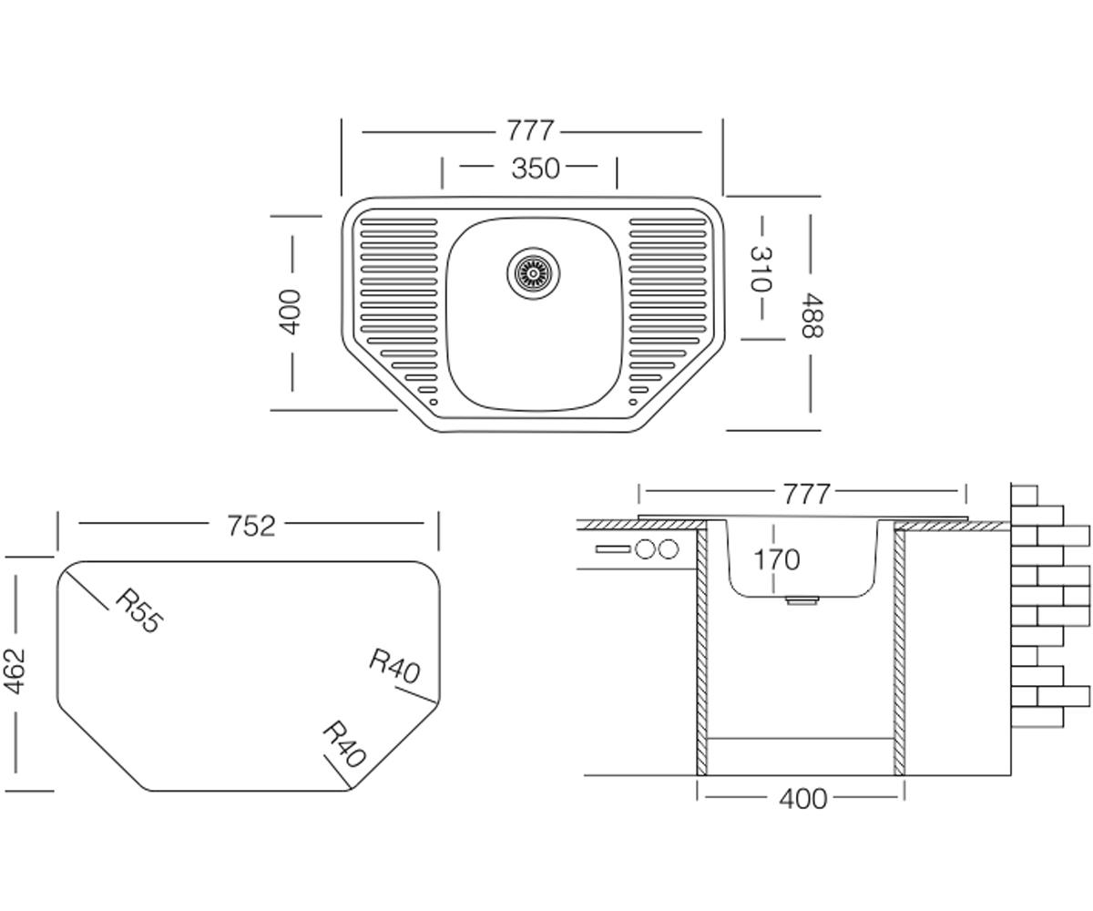 Кухонная мойка  COMFORT COM 777.488 GT 6K:Чертеж 