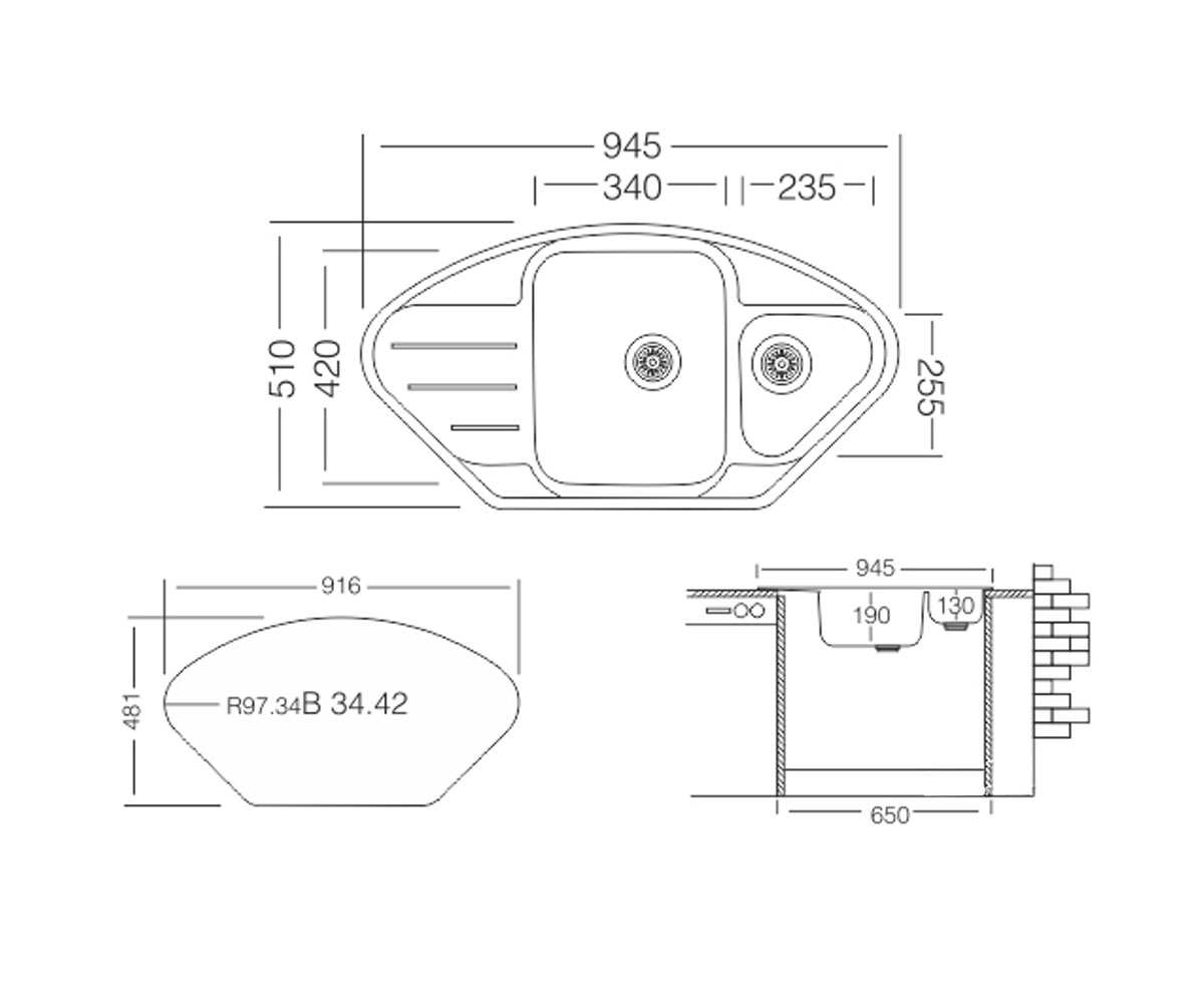 Кухонная мойка  LOTUS LTL 945.510 15 GT 8K:Чертеж 