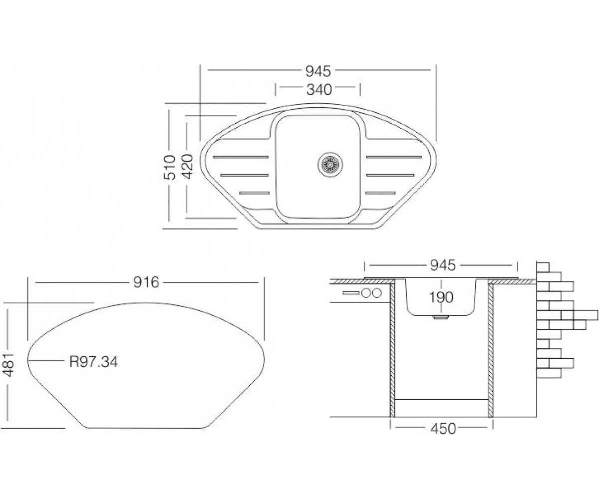 Угловая мойка  LOTUS LTP 945.510.15 GT 8K:Чертеж 