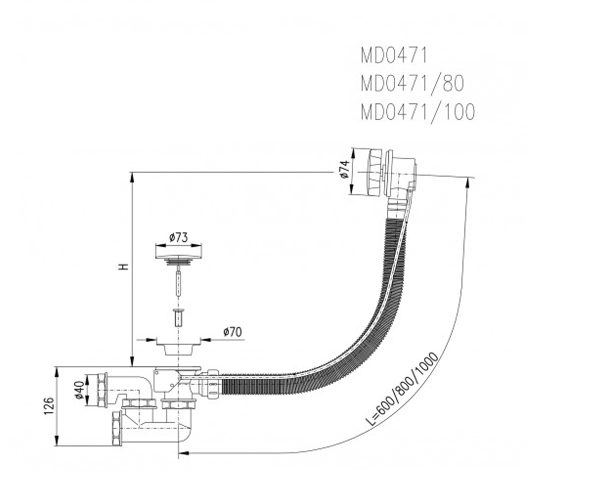 Сифон-автомат для ванной  MD0471/80:Чертеж 