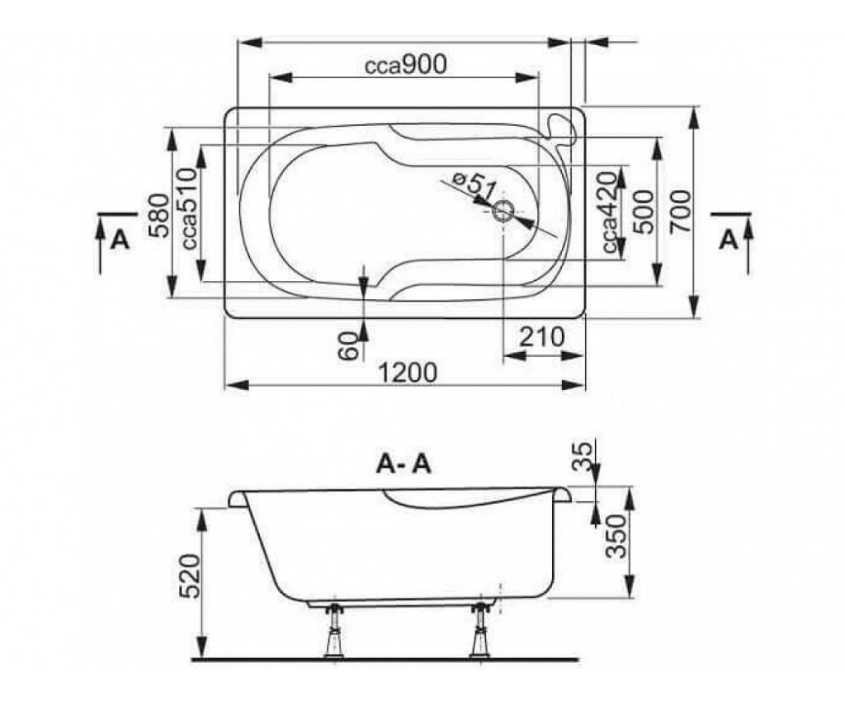 Ванна прямоугольная 120 см  NIKE VPBA127NIK2E-01:Чертеж 