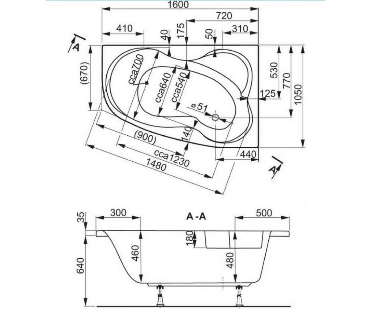 Ванна левая 160х105 см  MELITE VPBA163MEL3LX-01:Чертеж 