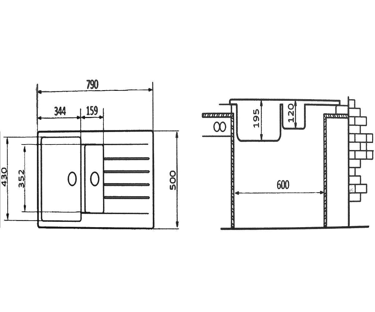 Кухонная мойка  FAM 7950X2 WHI:Чертеж 