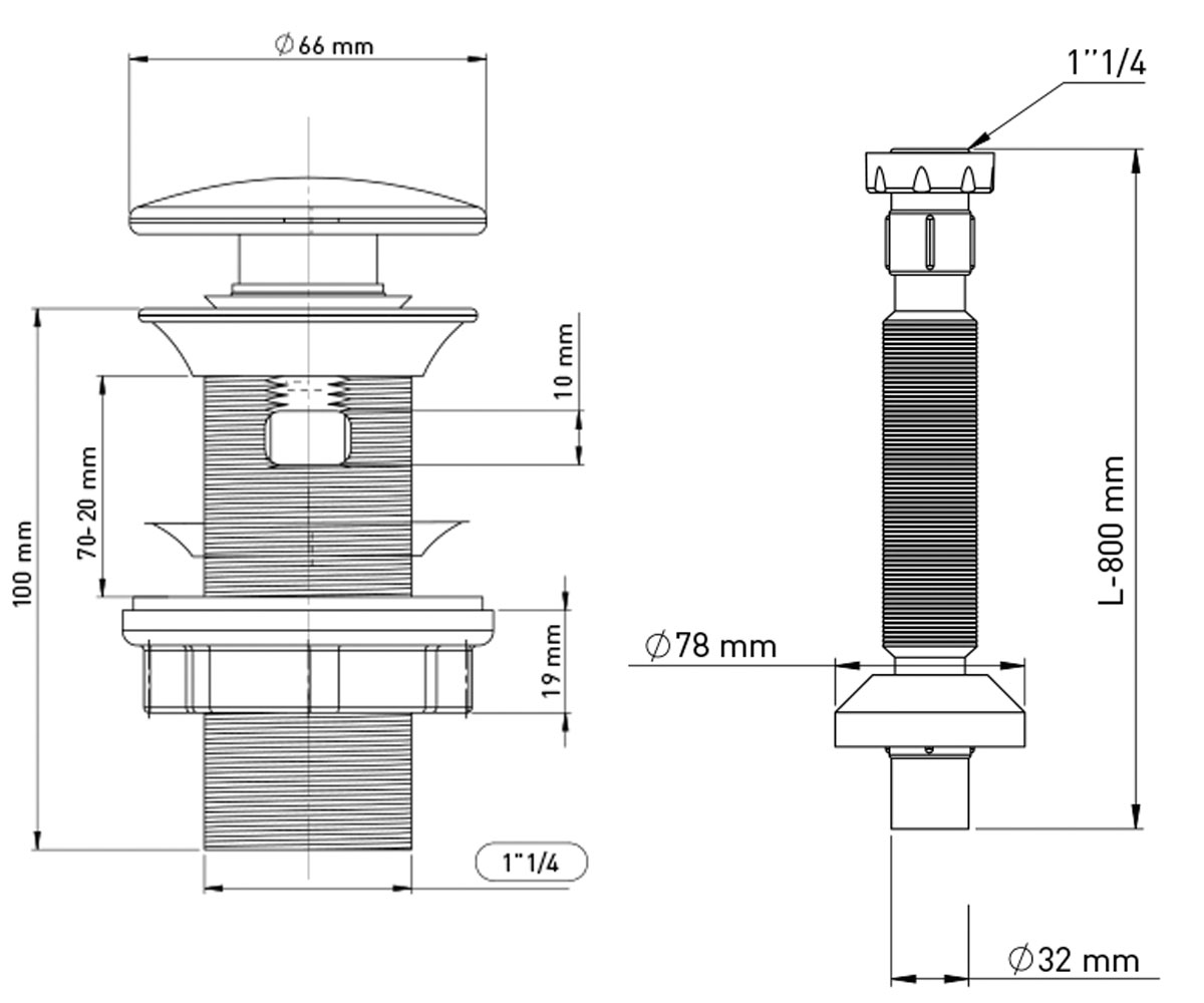 Клапан с сифоном 1 1/4  CCPS100114T-B+TM1200:Чертеж 
