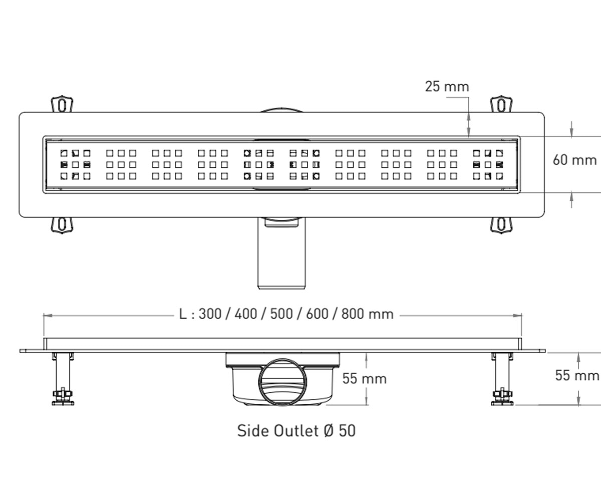 Душевой канал 40 см  EUROLINE BASE VLD-520310:Чертеж 
