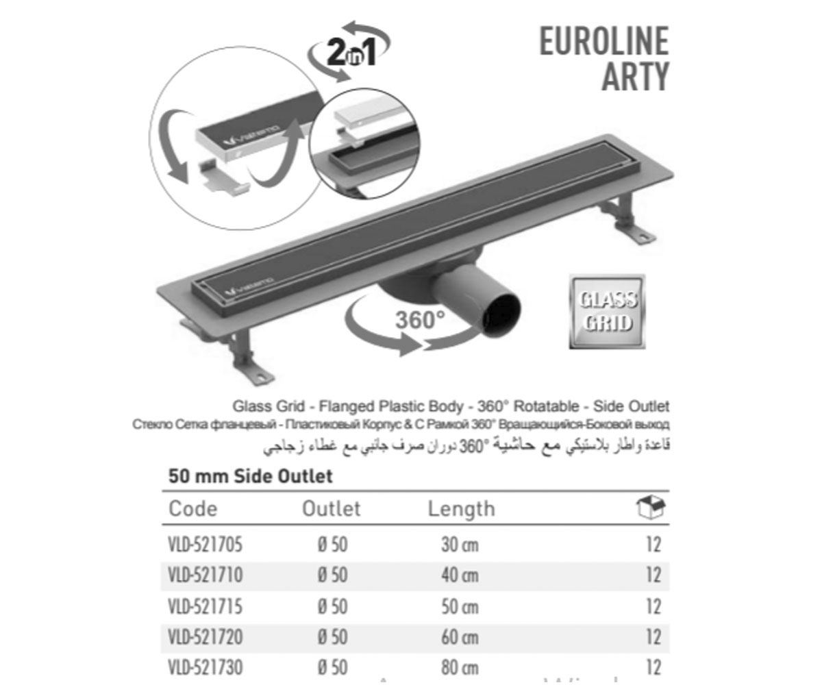 Душевой канал 50 см  EUROLINE ARTY VLD-521715:Чертеж 