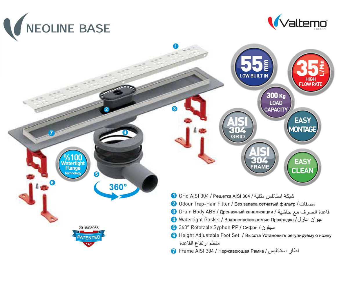 Душевой канал 40 см  NEOLINE BASE VLD-550210:Фото 2