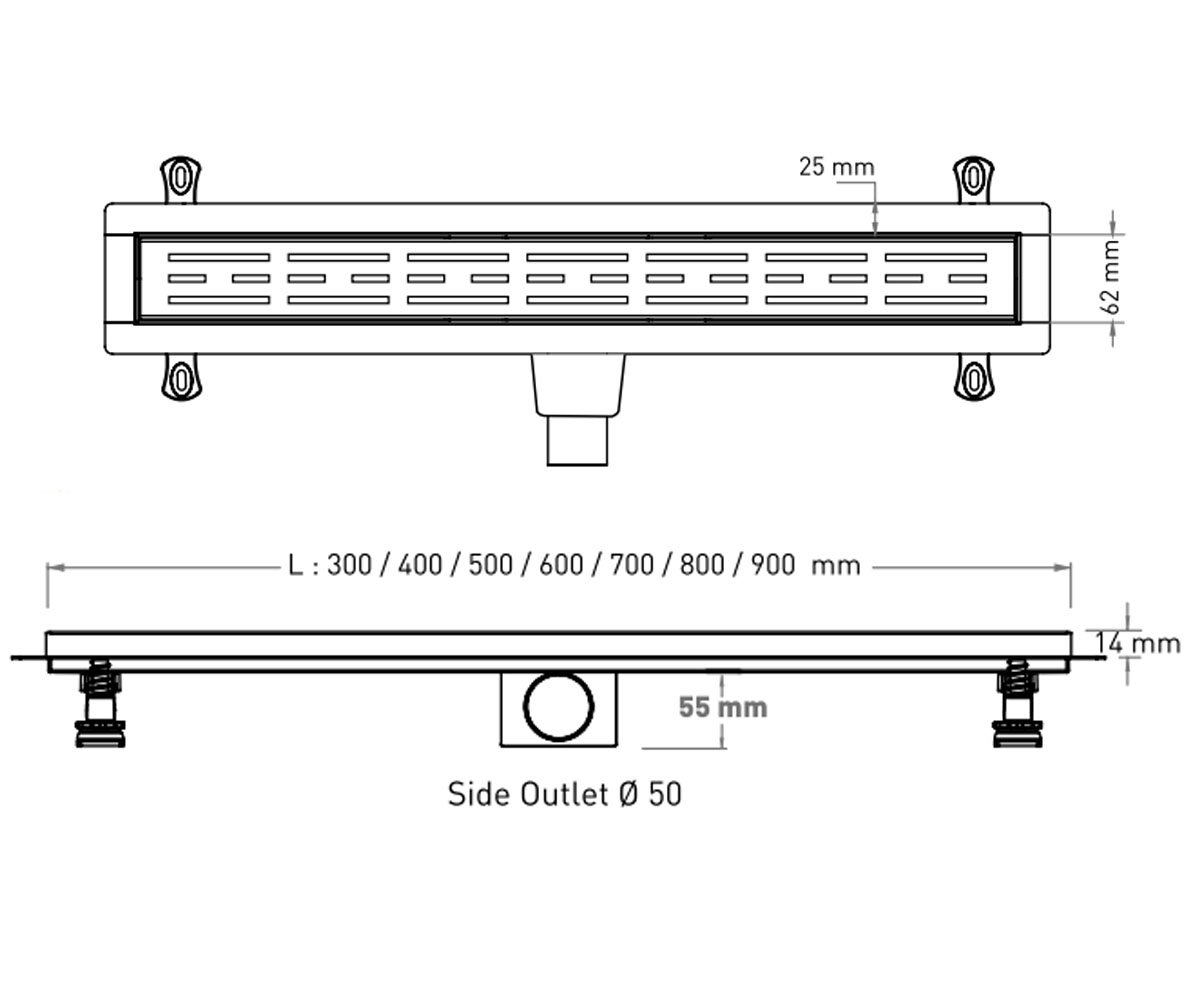 Канал душевой 50 см  STARLINE BASE VLD-562315:Чертеж 