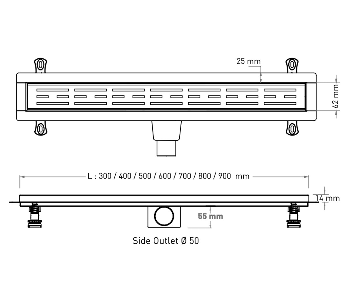 Канал душевой 60 см  STARLINE TRENDY VLD-563320:Чертеж 