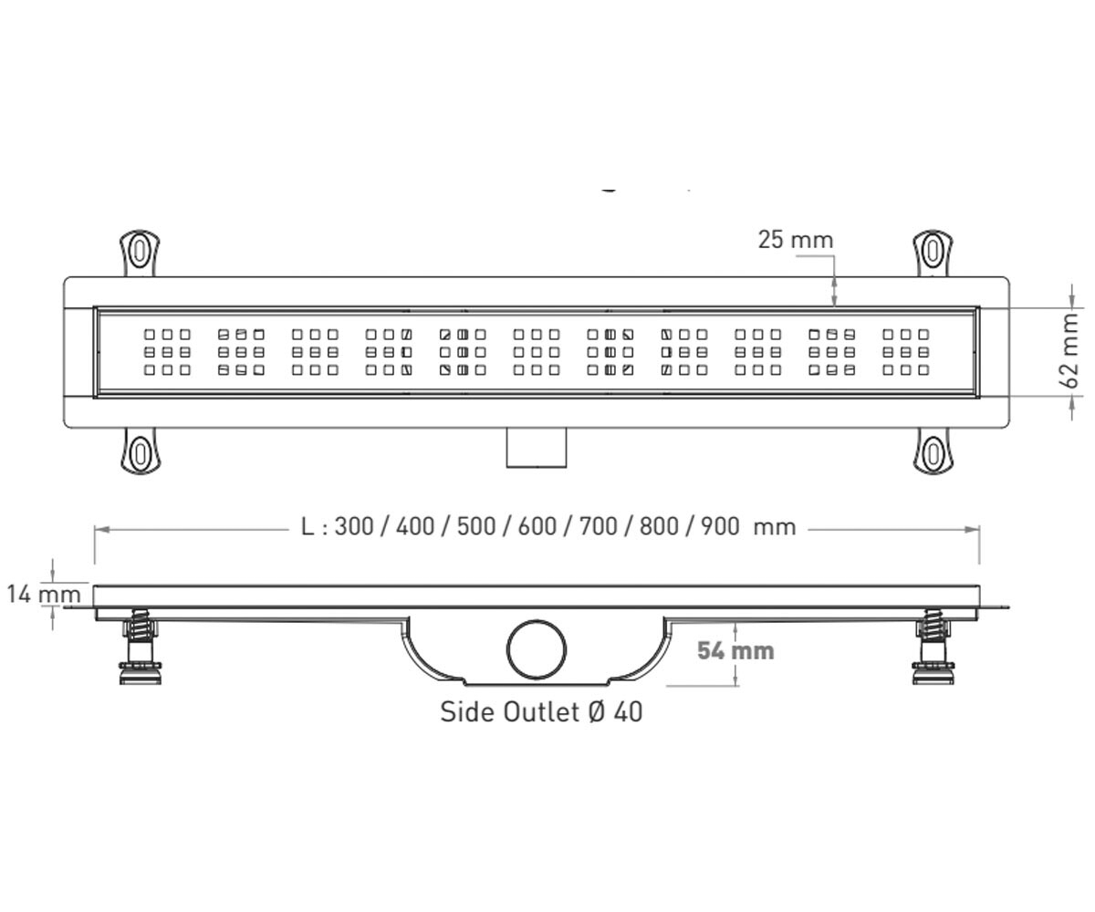 Душевой канал 60 см  DUCOLINE ARTY VLD-598320:Чертеж 
