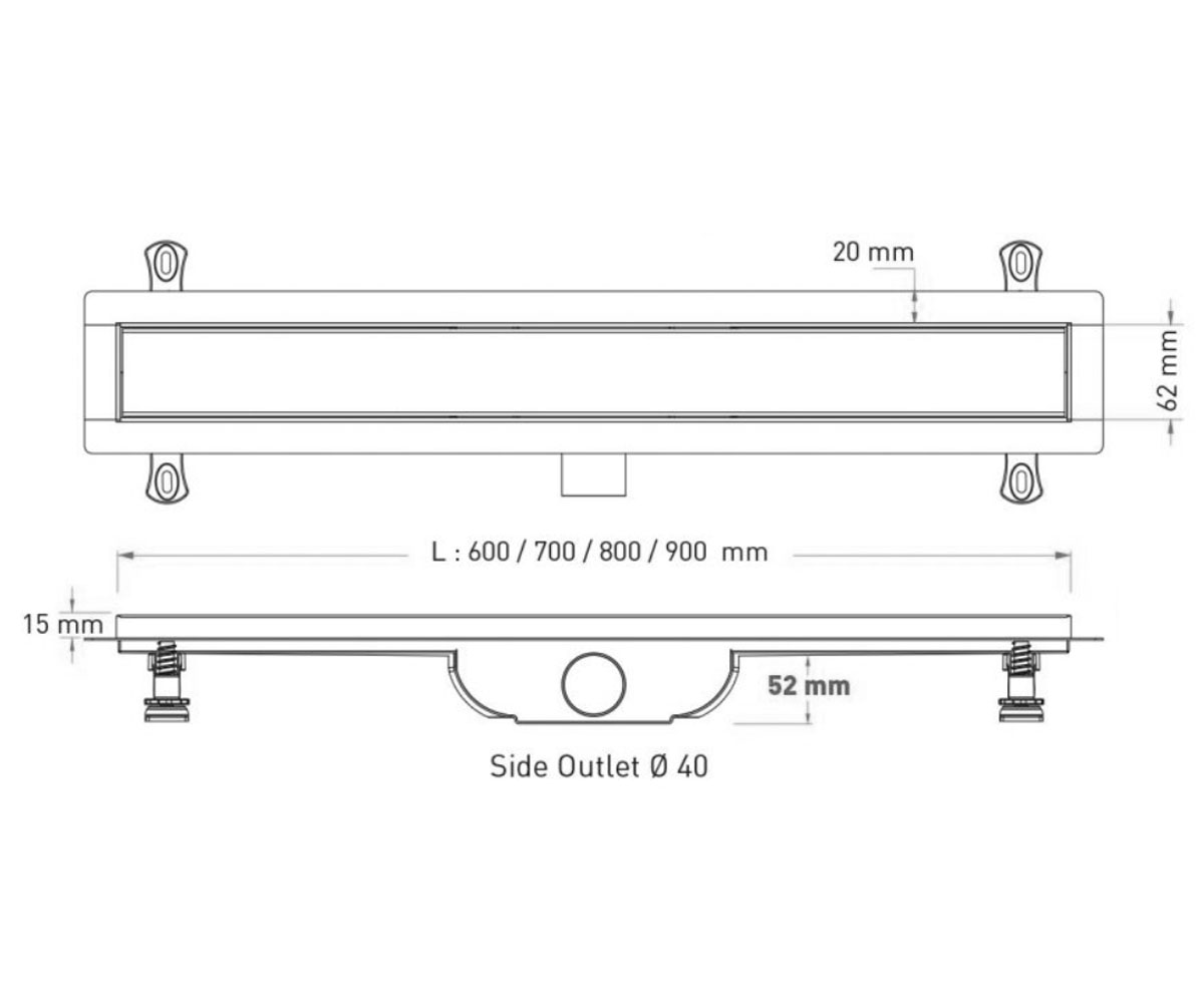 Душевой канал 60 см  AQUALINE TRENDY VLD-601320:Чертеж 