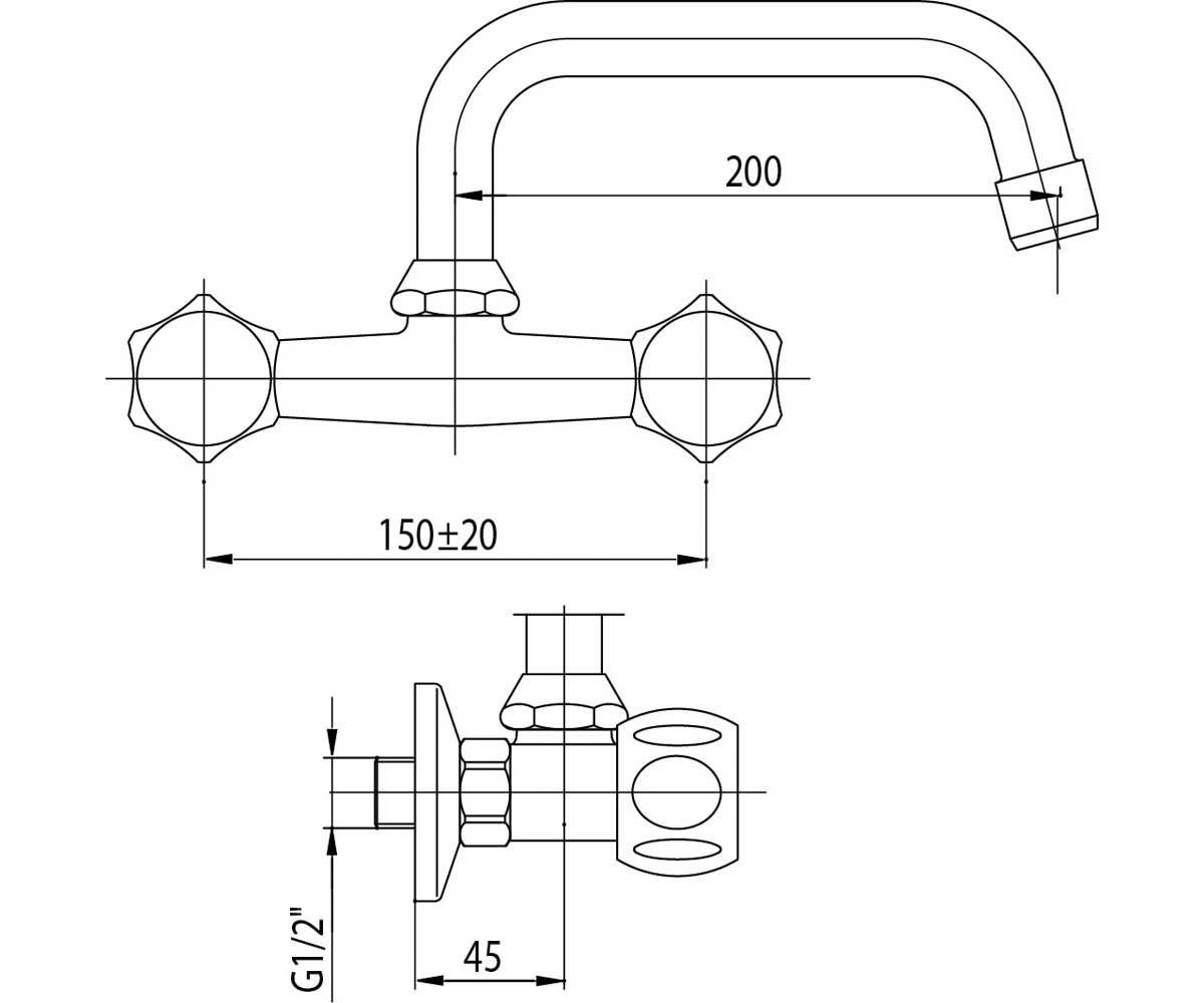 Смеситель настенный  CLASS 2446010:Чертеж 