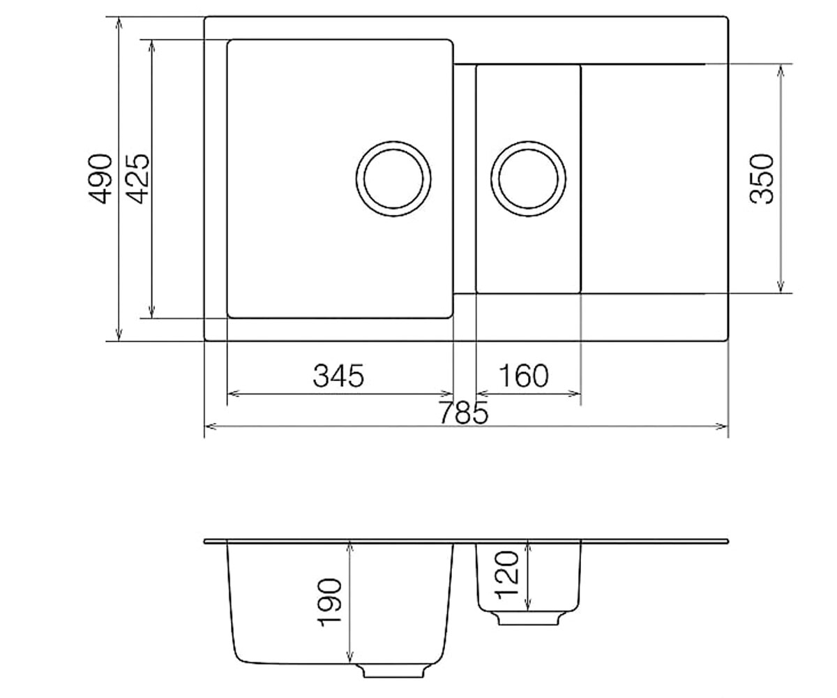 Полуторная мойка  ORMAN ORMAN OMP 04.80 GRAY:Чертеж 