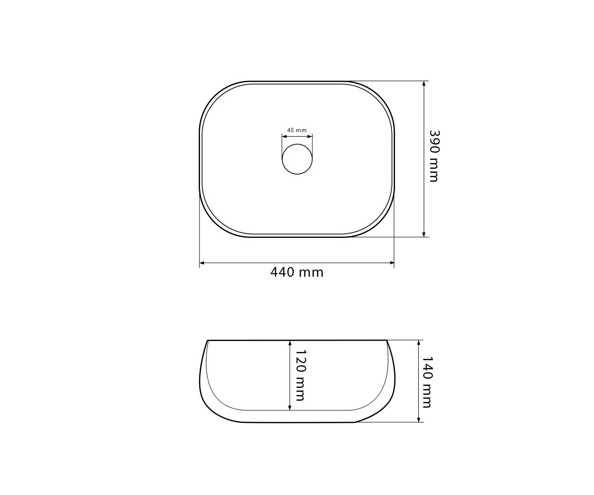 Умывальник (раковина) VBI TRICASE WHITE накладной  015800:Чертеж 