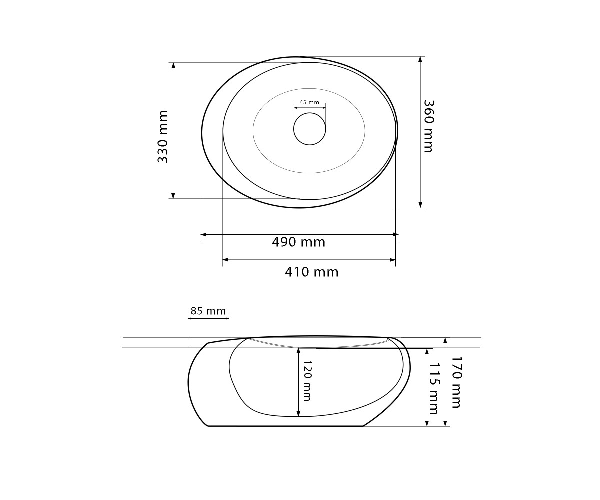 Умывальник (раковина) VBI VALIANO MARBLE BLACK MATT накладной  016101:Чертеж 