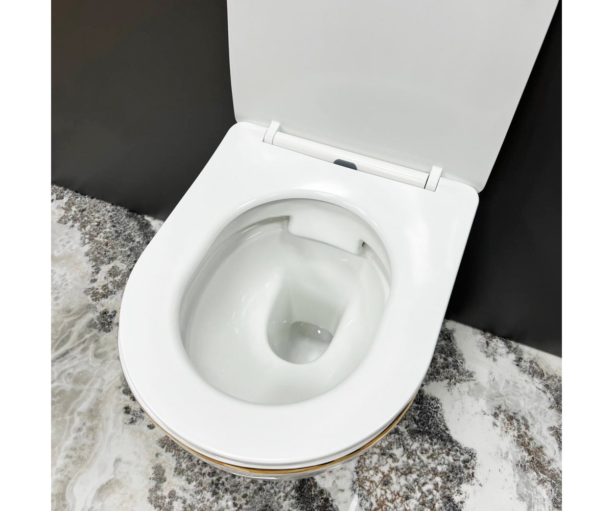 Подвесной унитаз VBI VULCANO WHITE GOLD EDGE  020402:Фото 1