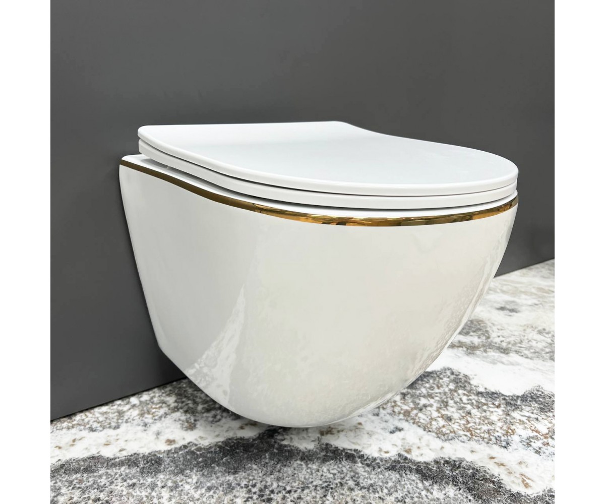 Подвесной унитаз VBI VULCANO WHITE GOLD EDGE  020402:Фото 3